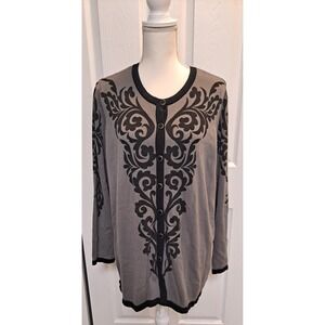 Bob Mackie Wearable Art Cotton Blend Cardigan XL Embellished Grey‎ and Black